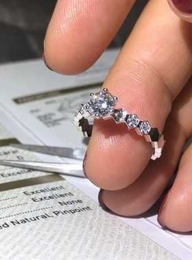 蜂巢戒指窄版镀18k蜂窝彩金指环韩潮人时尚饰品满钻情侣带钻叠戒