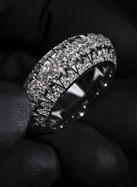 原宿925银满圈钻石戒指情侣ins