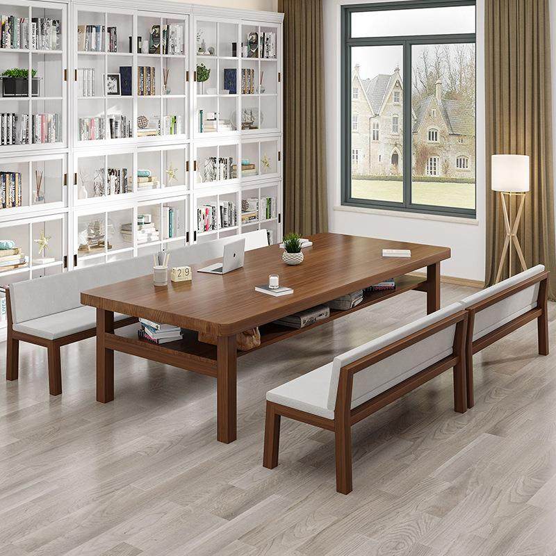 北欧实木会议桌家用客厅多人双层大书桌办公长桌子学生图书馆桌子