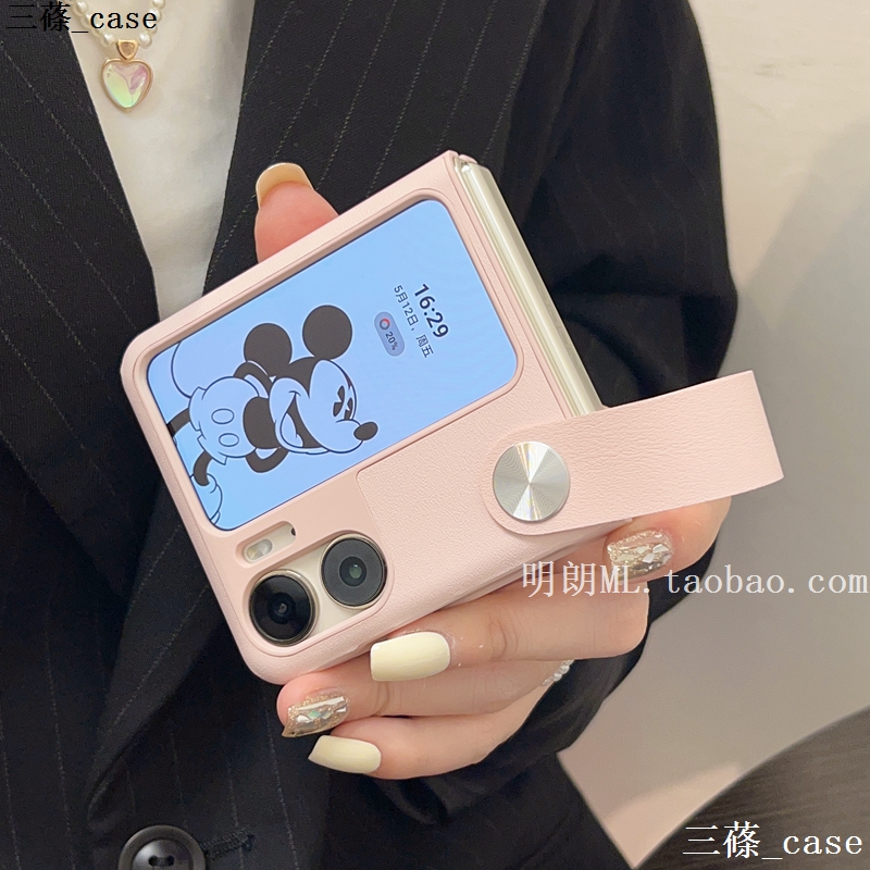 适用OPPOFindN3Flip手机壳新款手提式腕带findn2flip高档素皮保护壳oppo小折叠findn3flip个性简约纯色保护套 - 图0