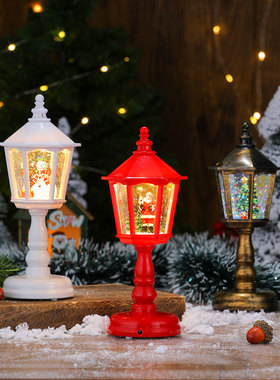 新款圣诞装饰品发光带音乐注水六角台灯小夜灯圣诞创意摆件圣诞节