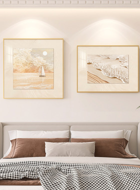 奶油风卧室装饰画房间床头背景墙挂画轻奢感日照金山挂墙壁画
