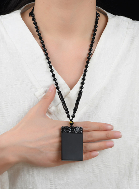 黑曜石平安无事牌貔貅吊坠饰品