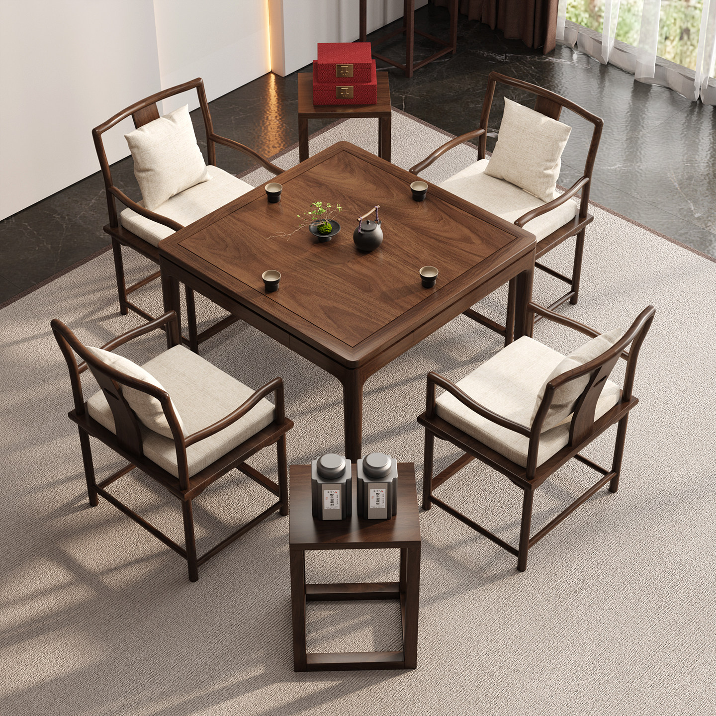 掼蛋专用桌八仙桌实木正方形棋牌桌椅组合四方餐桌新中式家用方桌,淘宝优惠券,粉丝福利购,淘宝优惠卷