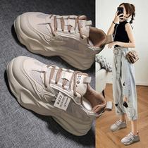 Genuine Leather Retro Old Daddy Shoes Woman 2023 Spring Autumn Season New Single Shoes 100 Hitch Thick Base Lace Fashion Casual Sneakers