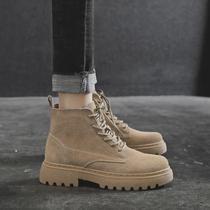 Genuine leather Martin boots woman 2023 autumn winter new single boot Inlenty wind bursting with thick bottom lacing gush short boots