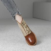 Inglées velvet 2023 autumn winter new genuine leather brown retro 100 lap low coarse heel Martin boots Round Head Short Boots