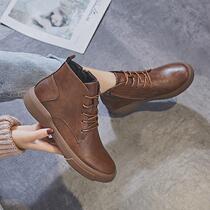 Martin boots woman 2023 autumn winter new flat genuine leather single boot retro casual 100 lap gush Inron short boots