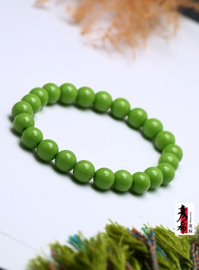 湖北郧西菜籽黄玉化料牛油果色文玩手饰绿松石单圈小手串女士款