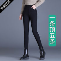 Glint Bottom Pants Woman Autumn Winter 2023 Outwear Thickened Goat Suede Black Pants New Winter Lady Small Leggings Pants