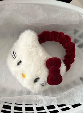 hellokitty发夹秋冬毛绒侧边刘海夹大号掰掰发卡碎发bb夹子女发圈