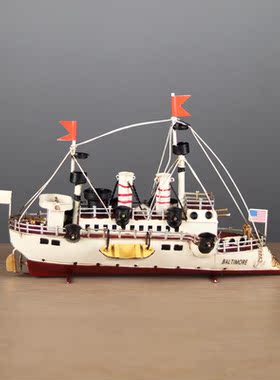 美式复古酒柜玄关客厅巡洋舰模型