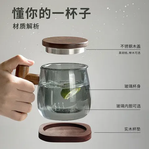 喝茶办公室煮茶围烟灰色炉泡茶壶水杯玻璃带盖套装玻璃三件杯木把,淘宝优惠券,粉丝福利购,淘宝优惠卷