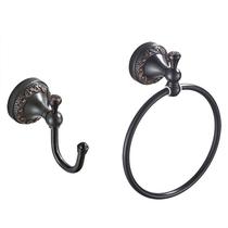Retro Bathroom Black Ancient Bronze Color 18cm Towel Ring And Hood Hook Two-in-one Combination Two-piece Toilet Pendant