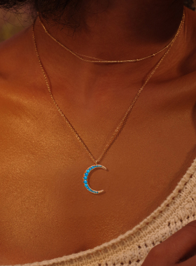 FETTERO原创双层月亮吊坠项链女