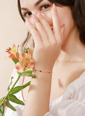 金色彩锆水滴链手链生日礼物