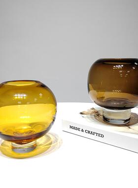 简约轻奢厚底圆形小口琉璃花瓶茶色花瓶高端设计师客餐厅桌面花器