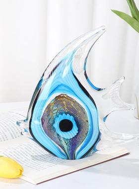 轻奢艺术琉璃多彩神仙鱼月亮鱼创意燕鱼摆件家居客厅装饰工艺品