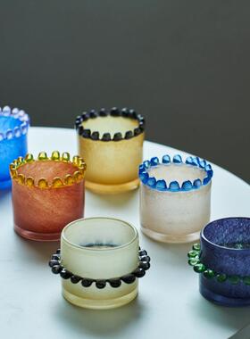 彩色花边直筒圆柱花瓶轻奢高级感香薰玻璃器皿软装居家台面瓶