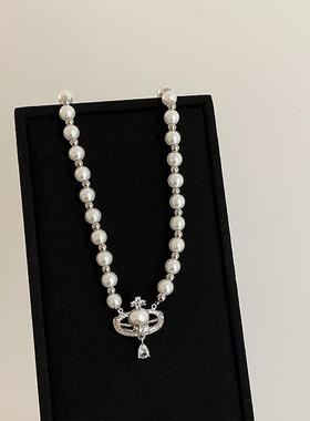 设计感星球吊坠珍珠串珠项链女复古轻奢时尚气质百搭颈链毛衣链