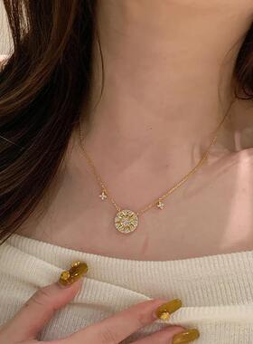 轻奢锆石罗盘星芒项链女小众设计感个性精致时尚百搭颈链锁骨链