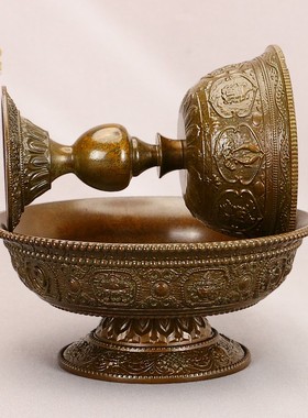 藏式铜八吉祥护法杯佛前摆件