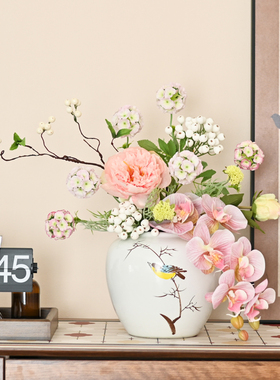 润野原创 仿真花轻奢高端橙色干花花束客厅假花摆件餐桌装饰摆设