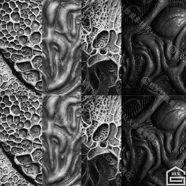 60 types of zbrush organic creature monster skin texture alpha brush zb special-shaped carving detail brush psd