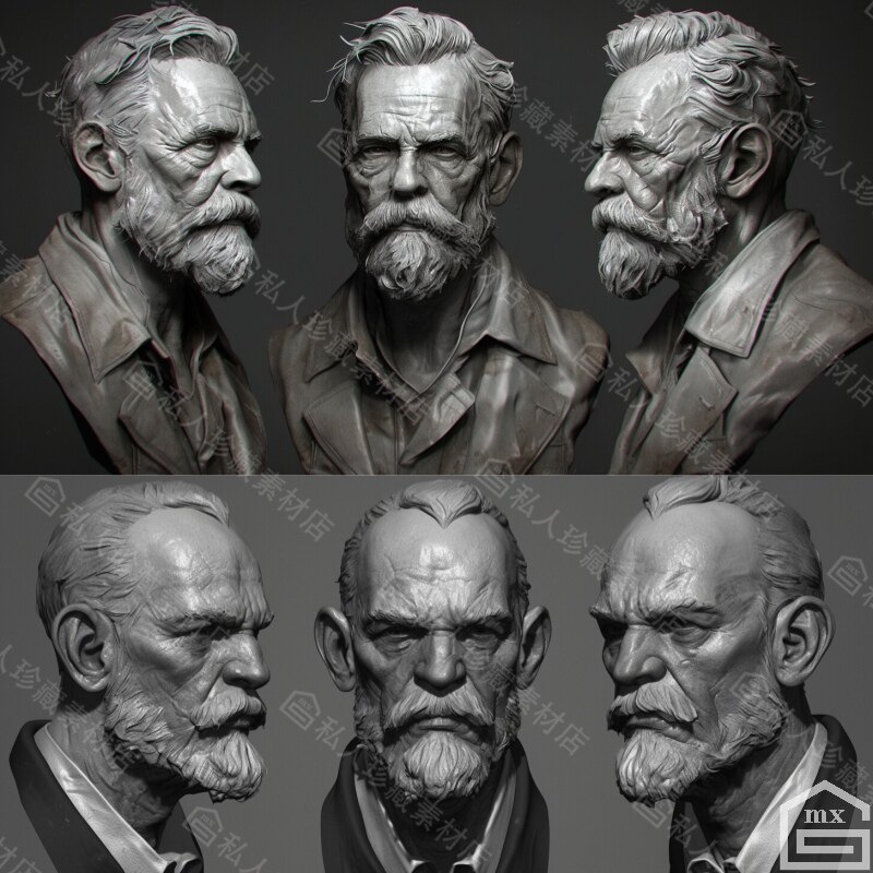 420张zbrush欧美老人老头老年人男性头部头像肖像雕刻参考图片jpg
