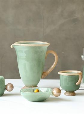 ins绿野仙24-CZB踪双色拼接中古你风花瓶迷餐水杯果碟子盘香薰烛