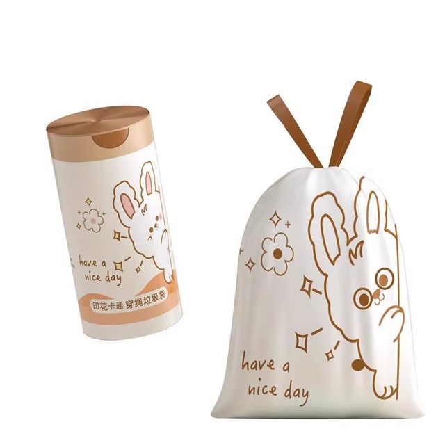 Large roll garbage bag printed storage bag thickened leakage-proof drawstring handbag for kitchen tear-free garbage bag