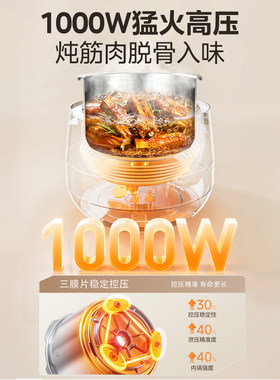 美的有钛不锈钢双胆6L电压力锅