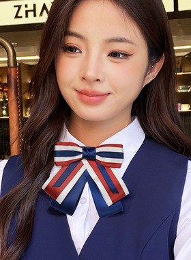 银行领花女领结红色酒头花套装