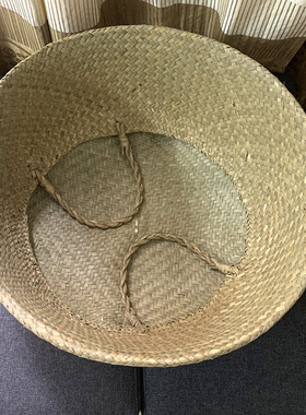 原色综合藤编手提篮子简约家居客厅摆件植物装饰草编手提花盆