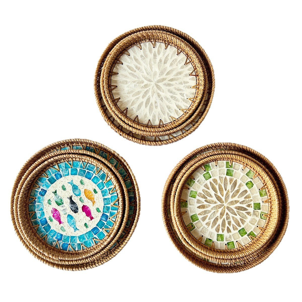 手工越南贝壳藤编托盘水果点心托盘居家客厅收纳盘隔热托盘东南亚,淘宝优惠券,粉丝福利购,淘宝优惠卷