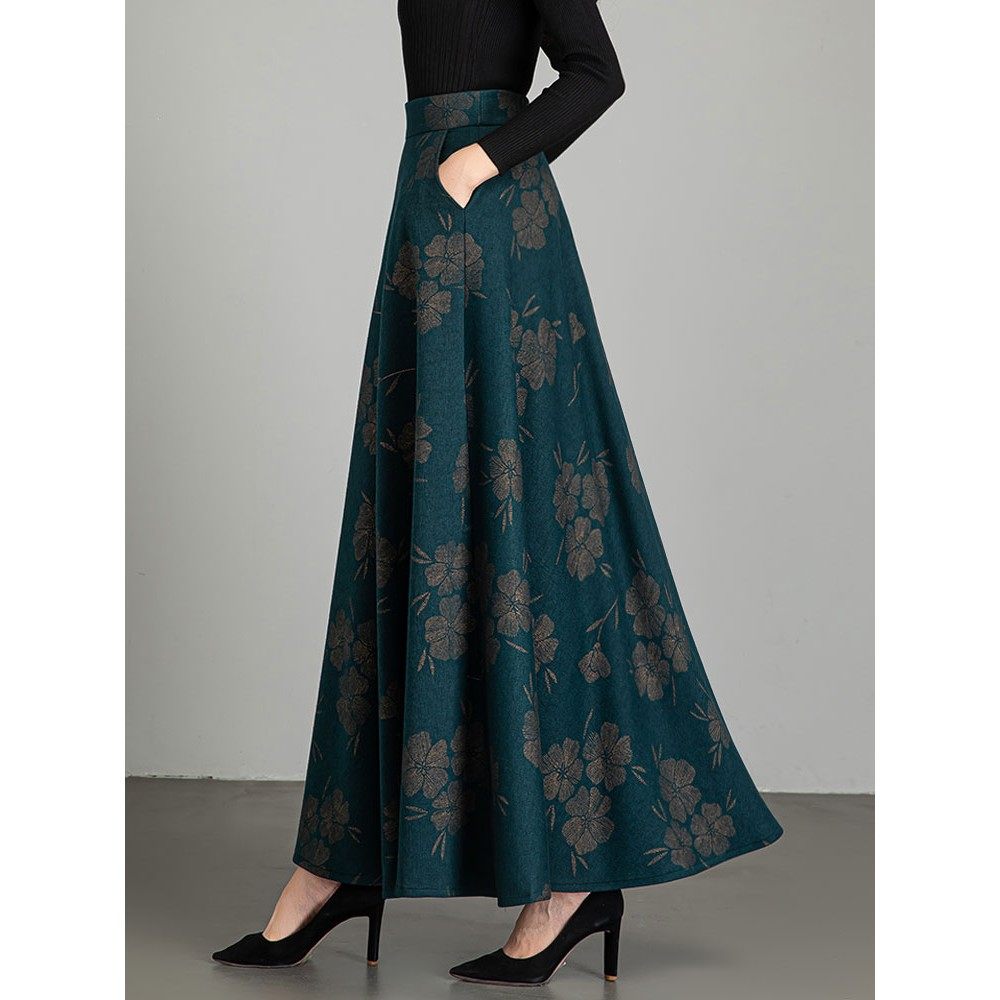 2025秋冬新款印花半身裙女百搭高腰a字裙中长款大摆显瘦大码长裙,淘宝优惠券,粉丝福利购,淘宝优惠卷