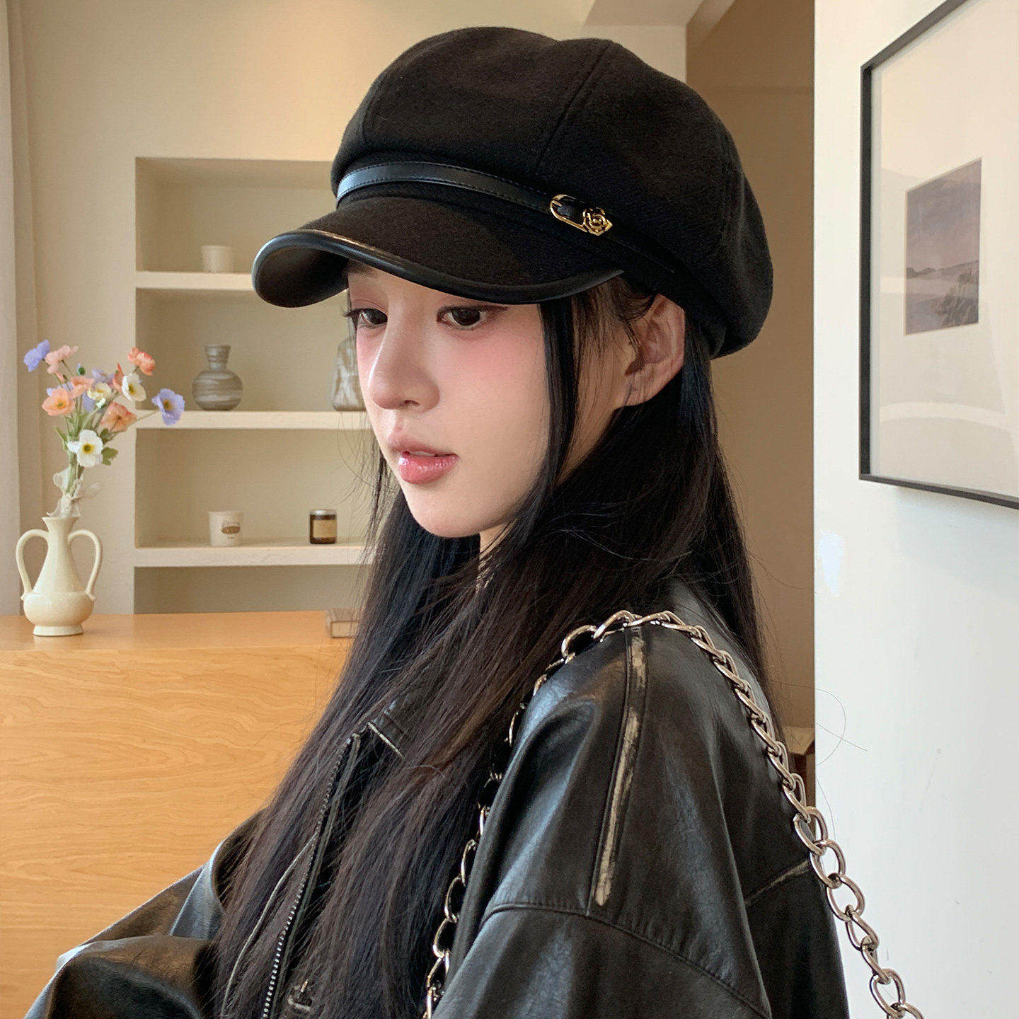 日系复古文艺风黑色鸭舌帽显脸小八角云朵帽子休闲百搭气质贝雷帽,淘宝优惠券,粉丝福利购,淘宝优惠卷