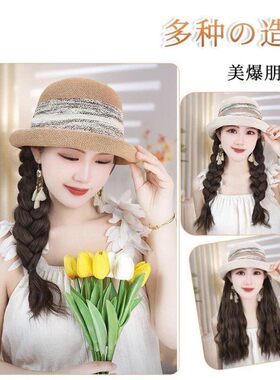 帽子假发女一体式法长卷气