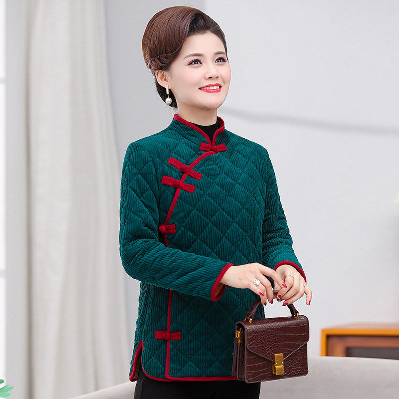 冬季妈妈新款加绒保暖棉衣上衣立领盘扣中国风复古唐装棉袄外套女,淘宝优惠券,粉丝福利购,淘宝优惠卷