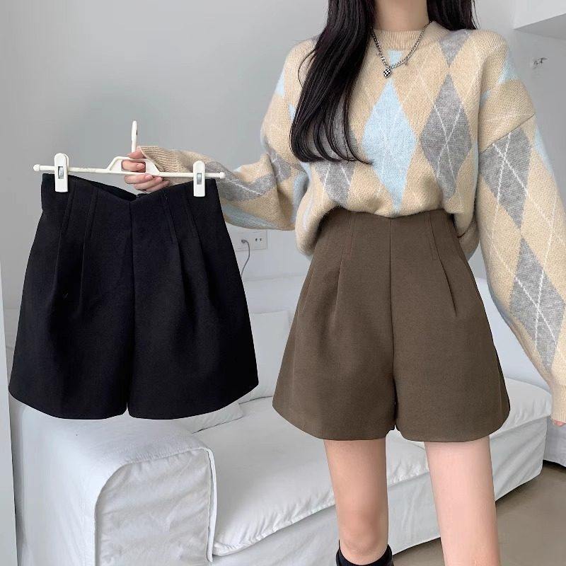 黑色毛呢短裤女秋冬小个子高腰阔腿裤2026新款冬季外穿休闲靴裤子,淘宝优惠券,粉丝福利购,淘宝优惠卷