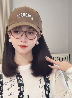 帽子假发女锁骨短一体减龄