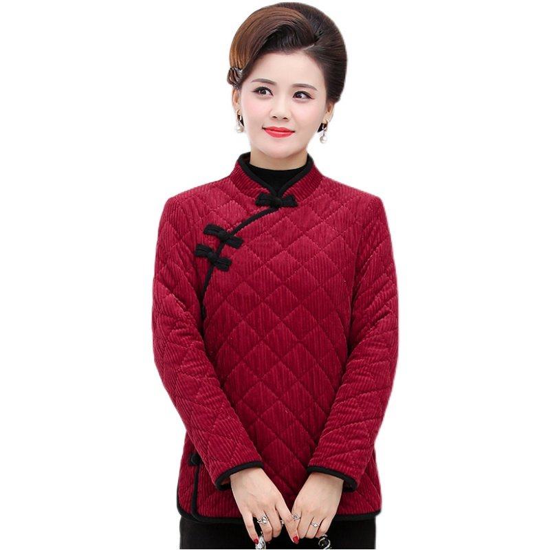 冬季妈妈新款加绒保暖棉衣上衣立领盘扣中国风复古唐装棉袄外套女,淘宝优惠券,粉丝福利购,淘宝优惠卷