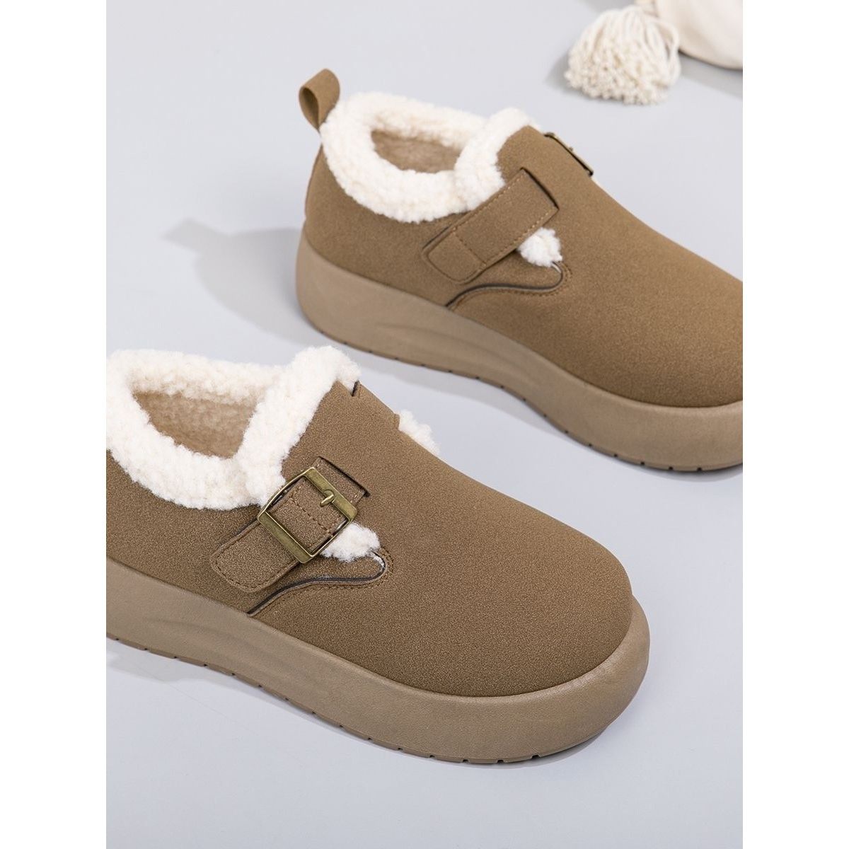 冬季新款加绒加厚底勃肯女鞋防水百搭防滑一脚蹬中老年人妈妈棉靴,淘宝优惠券,粉丝福利购,淘宝优惠卷