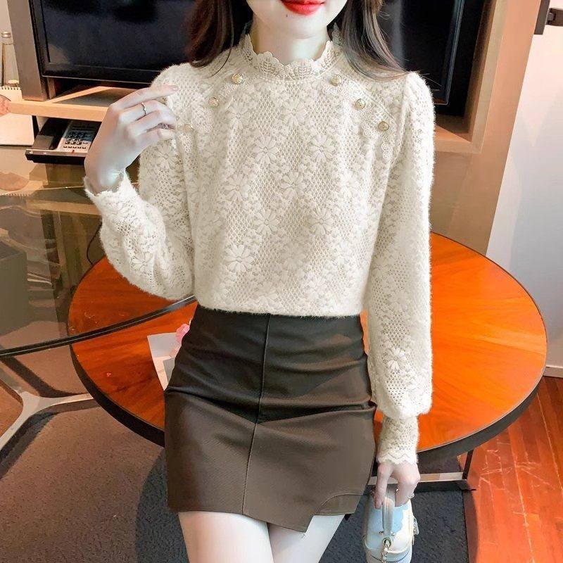 加绒加厚蕾丝衫打底衫上衣秋冬欧货女装2026新款内搭减龄漂亮小衫,淘宝优惠券,粉丝福利购,淘宝优惠卷