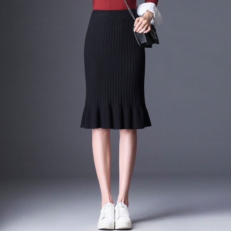 2025新款针织半身裙女秋冬包臀一步裙中长款毛线裙荷叶边鱼尾裙子,淘宝优惠券,粉丝福利购,淘宝优惠卷