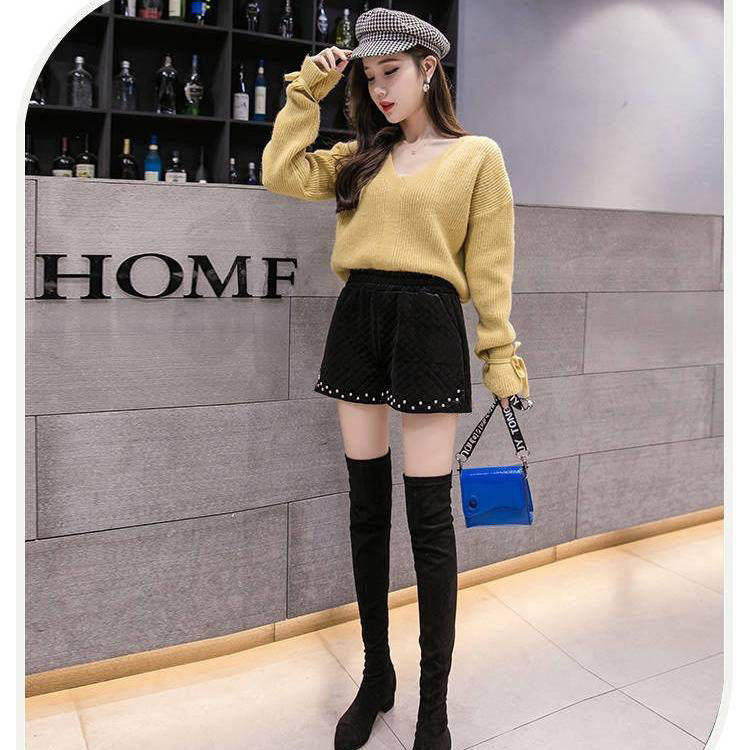 纯黑色金丝绒短裤女2026爆款春秋夹棉铆钉加厚打底外穿冬天短靴裤,淘宝优惠券,粉丝福利购,淘宝优惠卷