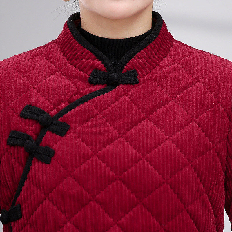 冬季妈妈新款加绒保暖棉衣上衣立领盘扣中国风复古唐装棉袄外套女,淘宝优惠券,粉丝福利购,淘宝优惠卷