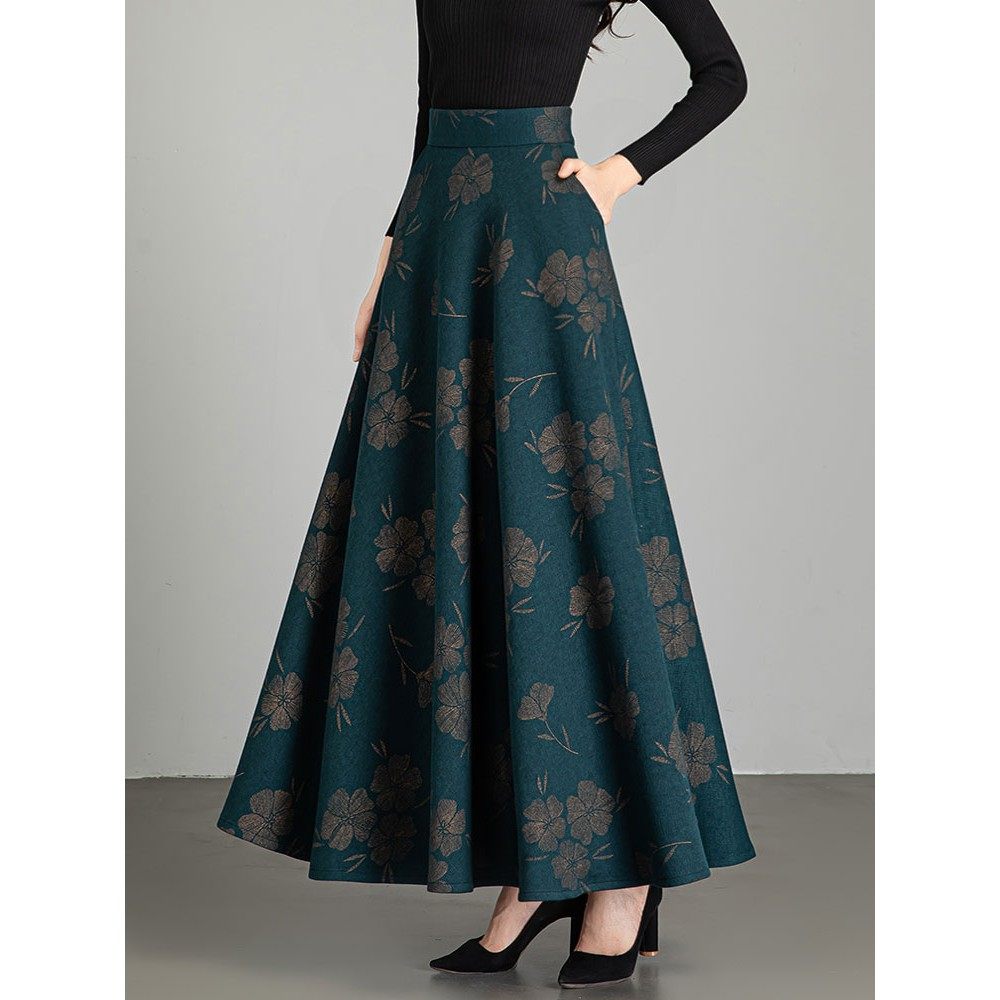 2025秋冬新款印花半身裙女百搭高腰a字裙中长款大摆显瘦大码长裙,淘宝优惠券,粉丝福利购,淘宝优惠卷