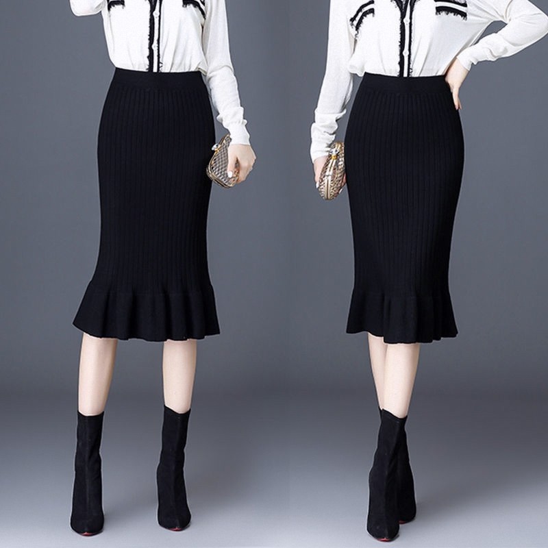 2025新款针织半身裙女秋冬包臀一步裙中长款毛线裙荷叶边鱼尾裙子,淘宝优惠券,粉丝福利购,淘宝优惠卷