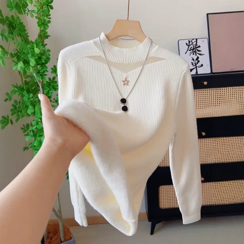 一体绒半高领内搭针织打底衫女秋冬加绒加厚毛衣网纱镂空长袖上衣,淘宝优惠券,粉丝福利购,淘宝优惠卷